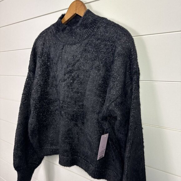 Wild Fable Sparkle Mock Neck Cropped Pullover Sweater Black sz L - Picture 4 of 8